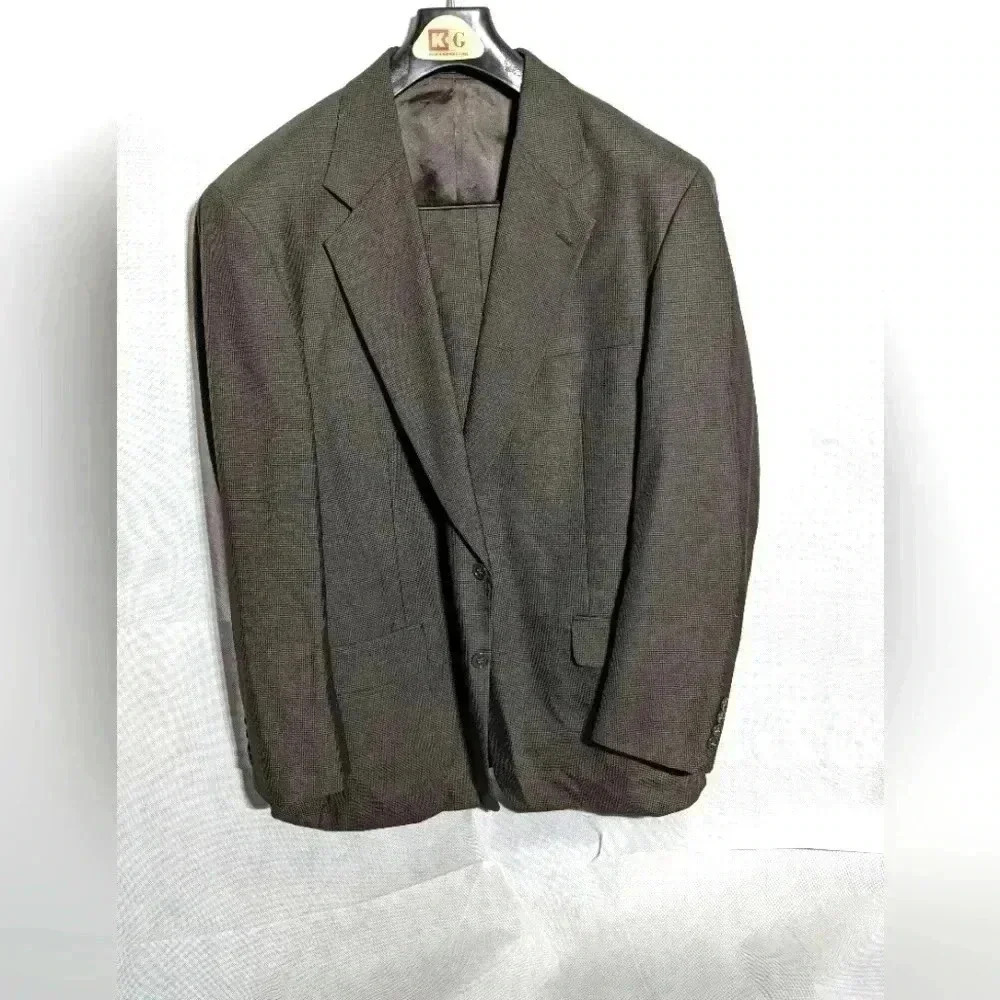 Gerald Austin of Bond St wool blend suit 44L / 38 W neutral check gray
